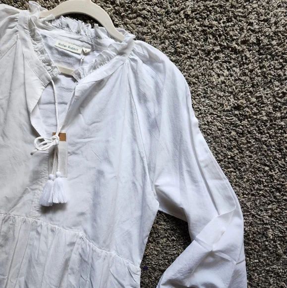 Roller RabbitJanni Tie V-Neck Long Sleeve Ruffle Cuff Waistless Tiered Dress - Picture 11 of 16